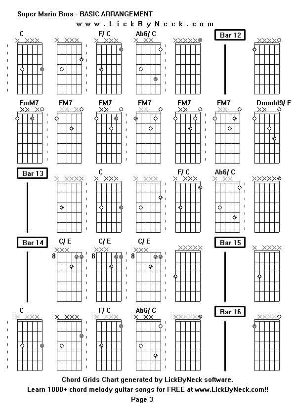 Chord Grids Chart of chord melody fingerstyle guitar song-Super Mario Bros - BASIC ARRANGEMENT,generated by LickByNeck software.